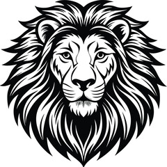 Realistic black and white lion head vector with detailed mane
