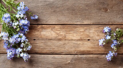 Delicate forget-me-nots on a rustic wooden surface.