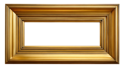 Ornate golden picture frame isolated on transparent background