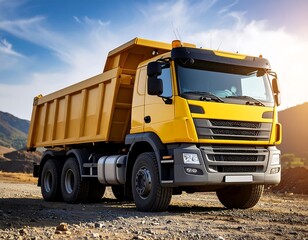 Yellow dump truck on gravel