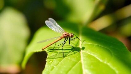 Graceful Crane Fly Resting on a Vibrant Green Leaf