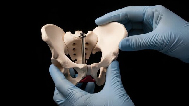 Medical Analysis of the Pelvic Bone Structure and Examination Process with Surgical Gloves