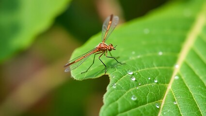 Graceful Crane Fly Resting on a Vibrant Green Leaf