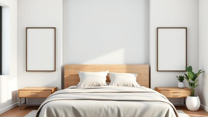 Modern minimalist bedroom with natural light and wood accents
