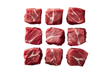 Top View of Fresh Raw Lamb Meat Cubes Arranged Neatly on Butcher Paper Isolated on Transparent Background PNG