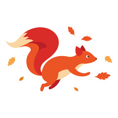 Obraz premium Cute cartoon squirrel leaping through falling autumn leaves