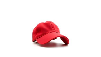 A vibrant red baseball cap resting on a clean white background