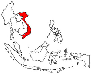 Vietnam map, ASEAN map highlights the country of Vietnam