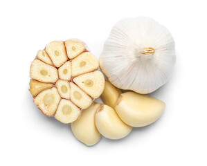 Fresh garlics on white background