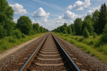 Obraz premium Serene railway through lush greenery