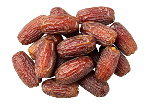 Close up top down view of a pile of Medjool dates against a fruit food