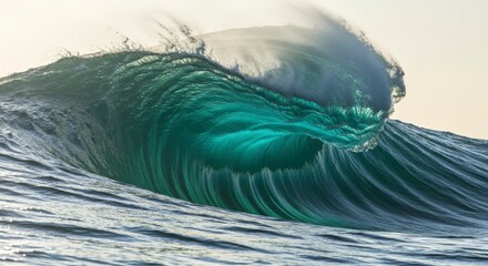 Powerful ocean wave cresting in vibrant turquoise