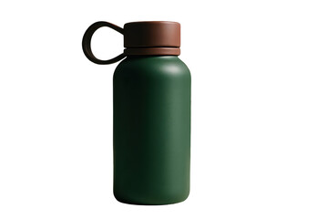 Dark green insulated water bottle with brown top.