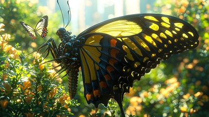 Biomechanical Butterflies in Robotic Jungle Sanctuary for Futuristic Wildlife and Surreal Nature Concepts

