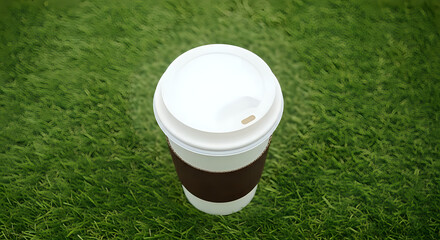 Enjoy your coffee outdoors with this disposable cup perfect for picnics or casual meetings, showcasing eco-friendly vibes and simple pleasures of life, ideal for summer marketing campaigns