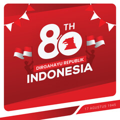 80th Happy Indonesia Independence Day Celebration Banner Background. Dirgahayu kemerdekaan Republik Indonesia means Indonesian independence day