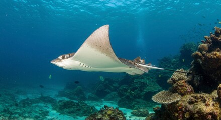 Obraz premium Majestic ray gliding through vibrant coral reef