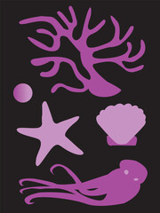 Cartoon set of sea vector. underwater illustration