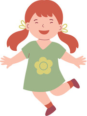 Happy Little Girl Joyfully Jumping and Playing