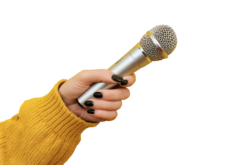 microphone in hand on white background