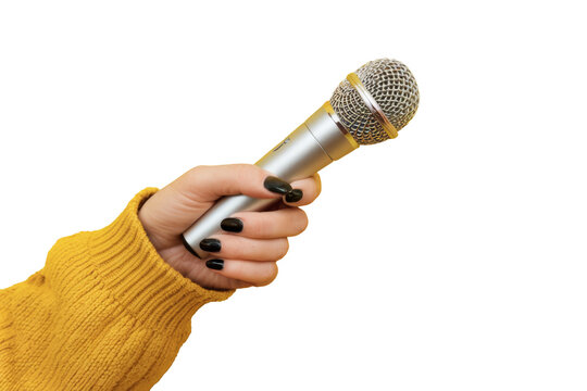 microphone in hand on white background