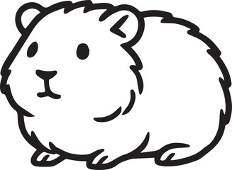 Cute Guinea Pig Vector – Minimalist Black and White Pet with Rounded Form and Fur Outline