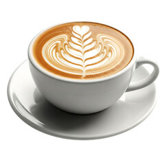 White cup of coffee with latte art isolated on a transparent background beverage drink