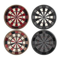 Four dartboards in various color schemes