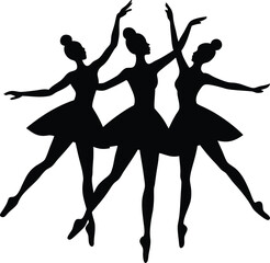 Three ballet dancers performing together vector silhouette  
