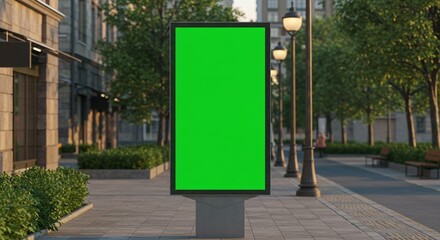 Vertical Green Screen City Street Billboard Mockup at Golden Hour