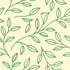 Naklejka premium Minimal botanical line art seamless pattern with sprout elements