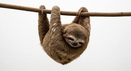 Obraz premium 穏やかな光の中、木枝にしがみつく愛らしいナマケモノ. AI Generated