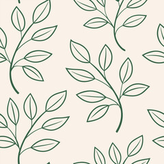 Fototapeta premium Minimal botanical line art seamless pattern of sprouting plants