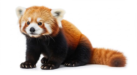 愛らしいレッサーパンダ 白い背景で穏やかに座る 鮮やかな毛並みが美しい. AI Generated