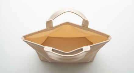 Obraz premium Empty Beige Tote Bag Open Top View Minimalist Design Natural Material
