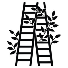 Wooden ladder entwined with lush green vines creating a natural and organic silhouette