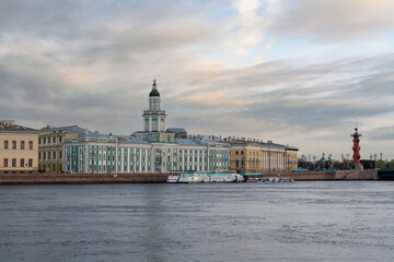 View of the Kunstkamera building on the University embankment of the Neva River in St. Petersburg,...