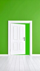 Green room with white door open