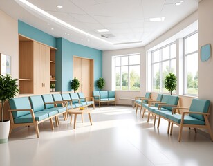 Bright, modern waiting room with light teal accents