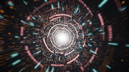 Abstract technology background with colorful dots and lines tunnel, data stream, data flow, and digital technology. - Powered by Adobe
