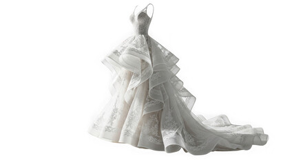 Elegant white wedding dress with ruffles isolated on transparent background
