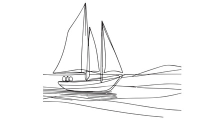 Continuous one single minimal line drawing sailboat