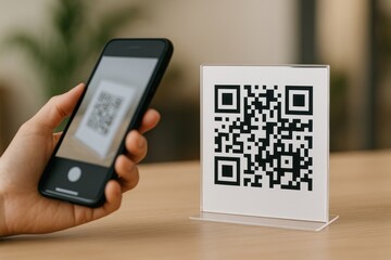 Scanning QR code with smartphone.
