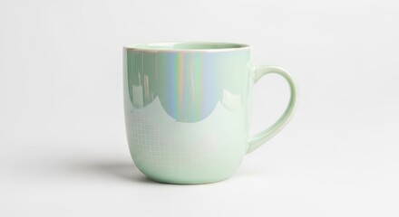 Obraz premium Iridescent Ceramic Mug with Holographic Finish on White Background