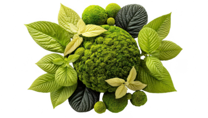 Lush green moss and leaves arranged in a central design