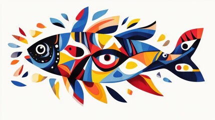 Obraz premium Vibrant fish in abstract design: A captivating illustration of a fish, rendered in an abstract style, bursts with vibrant colors and intricate patterns.