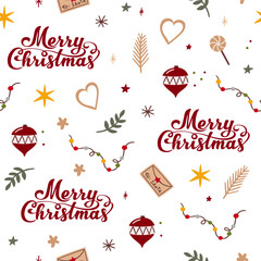 Beautiful Christmas pattern seamless, handmade pattern, great for Christmas textiles, banners, wraps, wallpapers - vector surface. Christmas elements.	