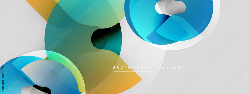 Poster abstract geometric shapes overlap, creating dynamic colorful background. smooth gradients, modern de