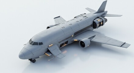 未来型旅客機 滑らかな曲線 美しく輝く機体 空を駆ける. AI Generated