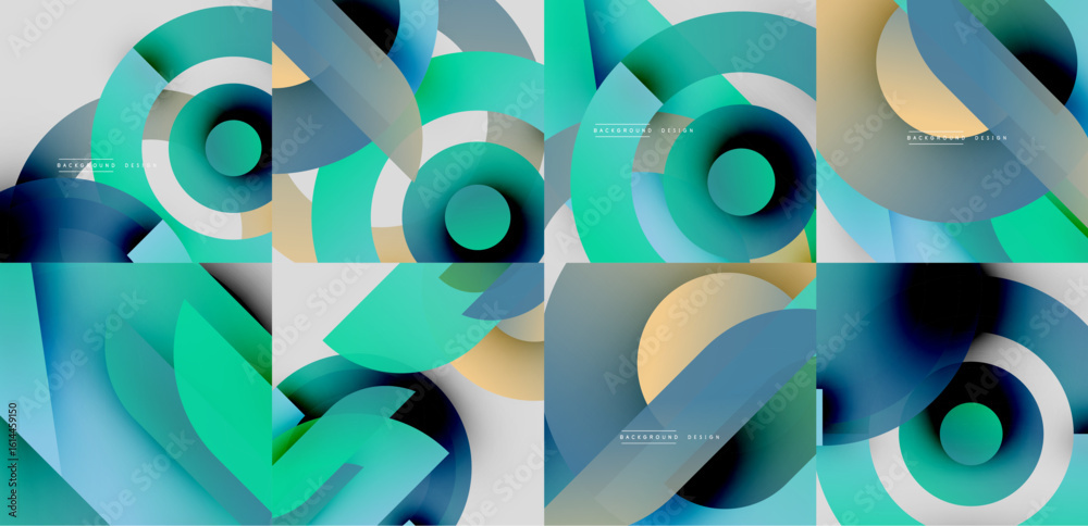 Poster abstract geometric patterns, vibrant colors, overlapping shapes. modern design elements create dynam